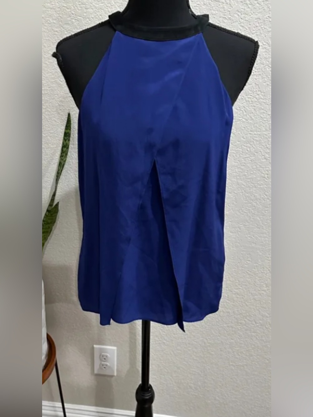 TOWNSEN Royal Blue Halter-Style Camisole with Center Pleat 100% Silk